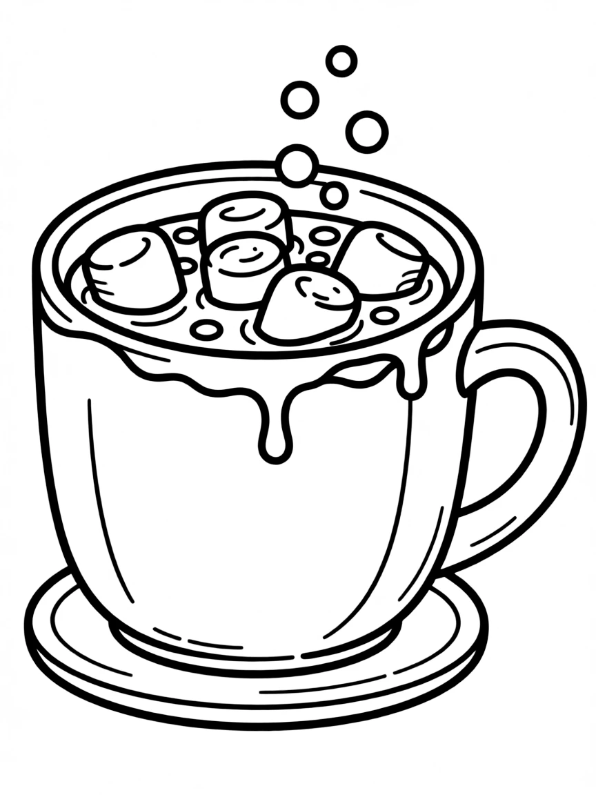 A bubbly mug of hot cocoa with marshmallows.