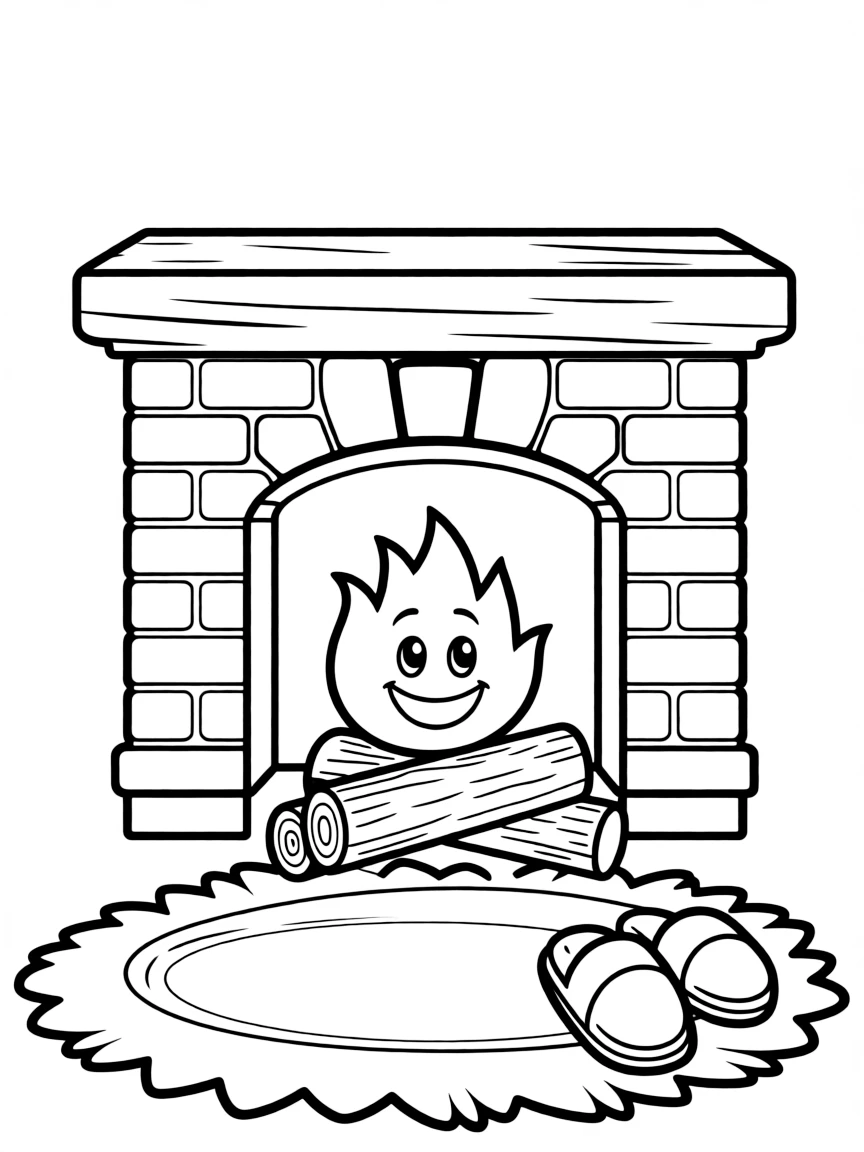 A cozy fireplace with a happy flame.