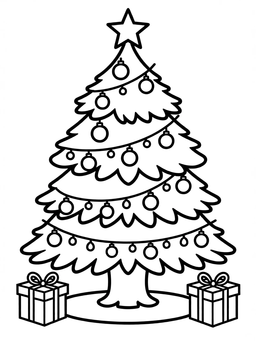 A fluffy Christmas tree with lights.