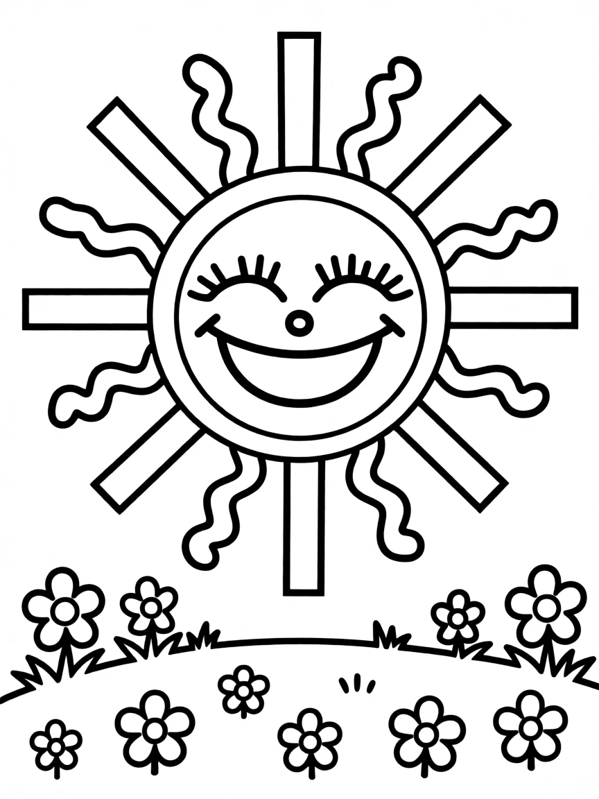 A cheerful sun smiling down.