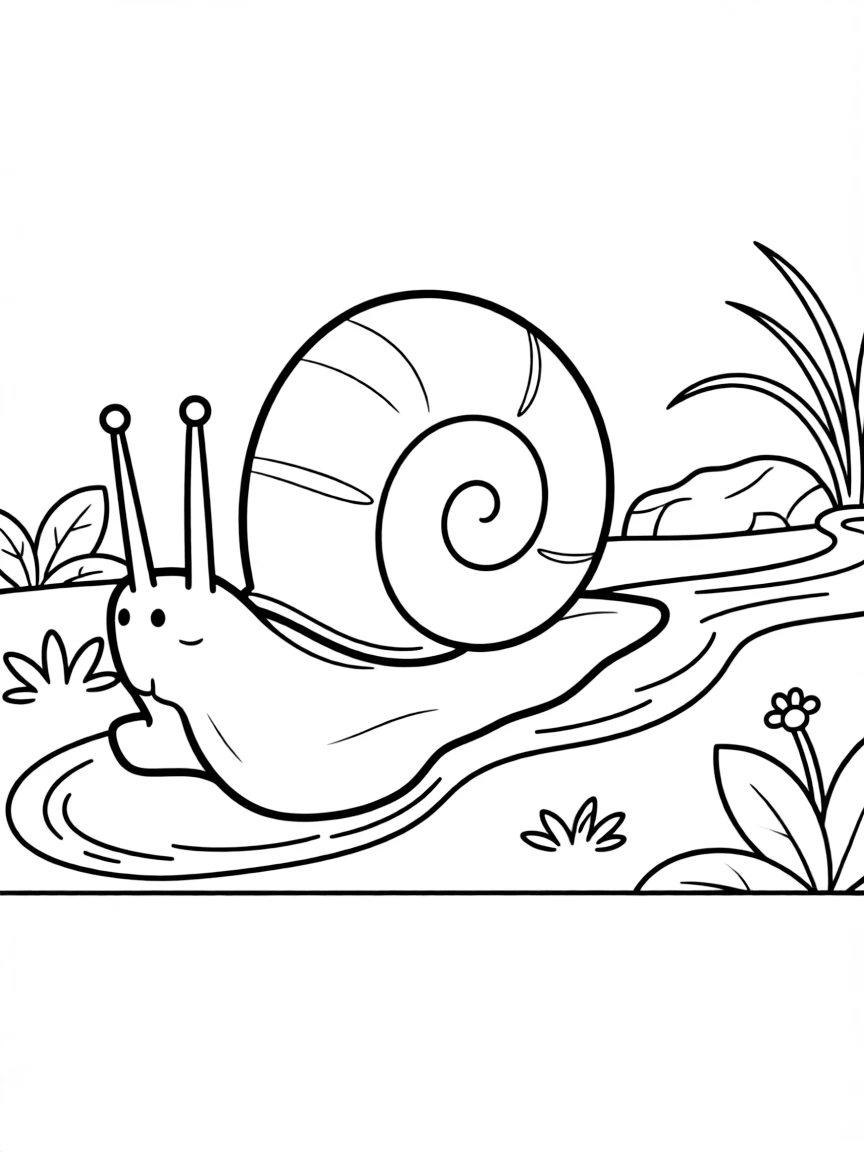 A slimy snail leaving a trail.