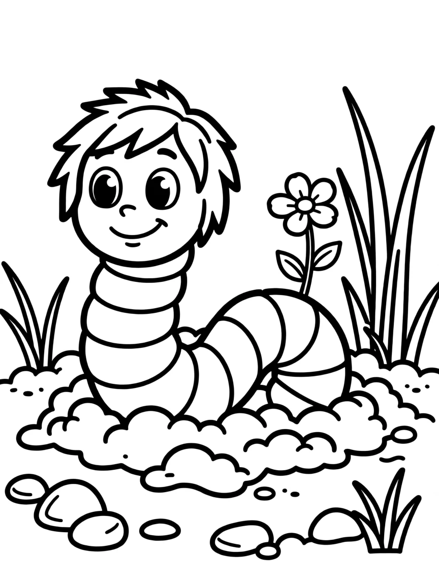 A happy worm wiggling in the dirt.