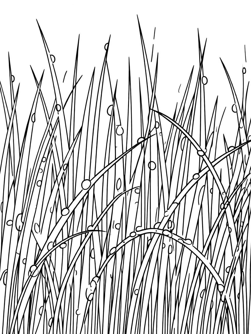 A green grass with dew drops.