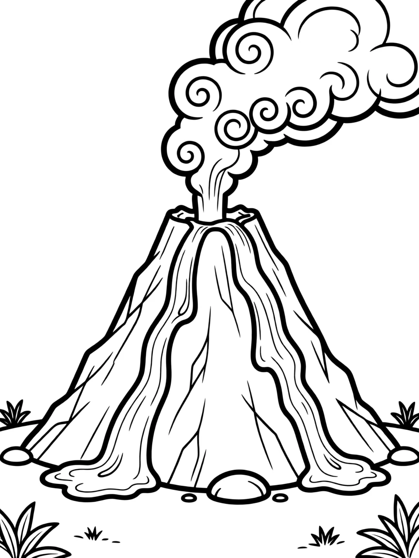 A pointy volcano erupting.
