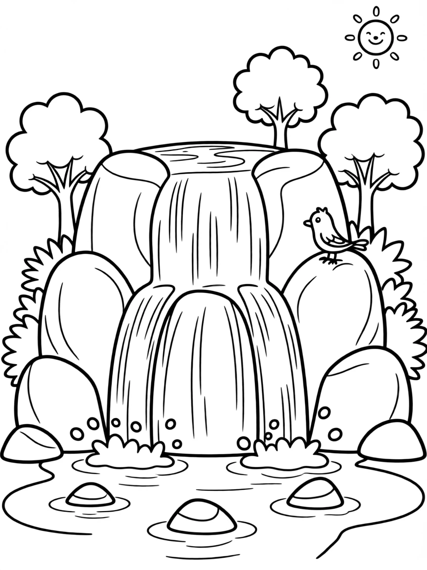 A happy waterfall cascading down.
