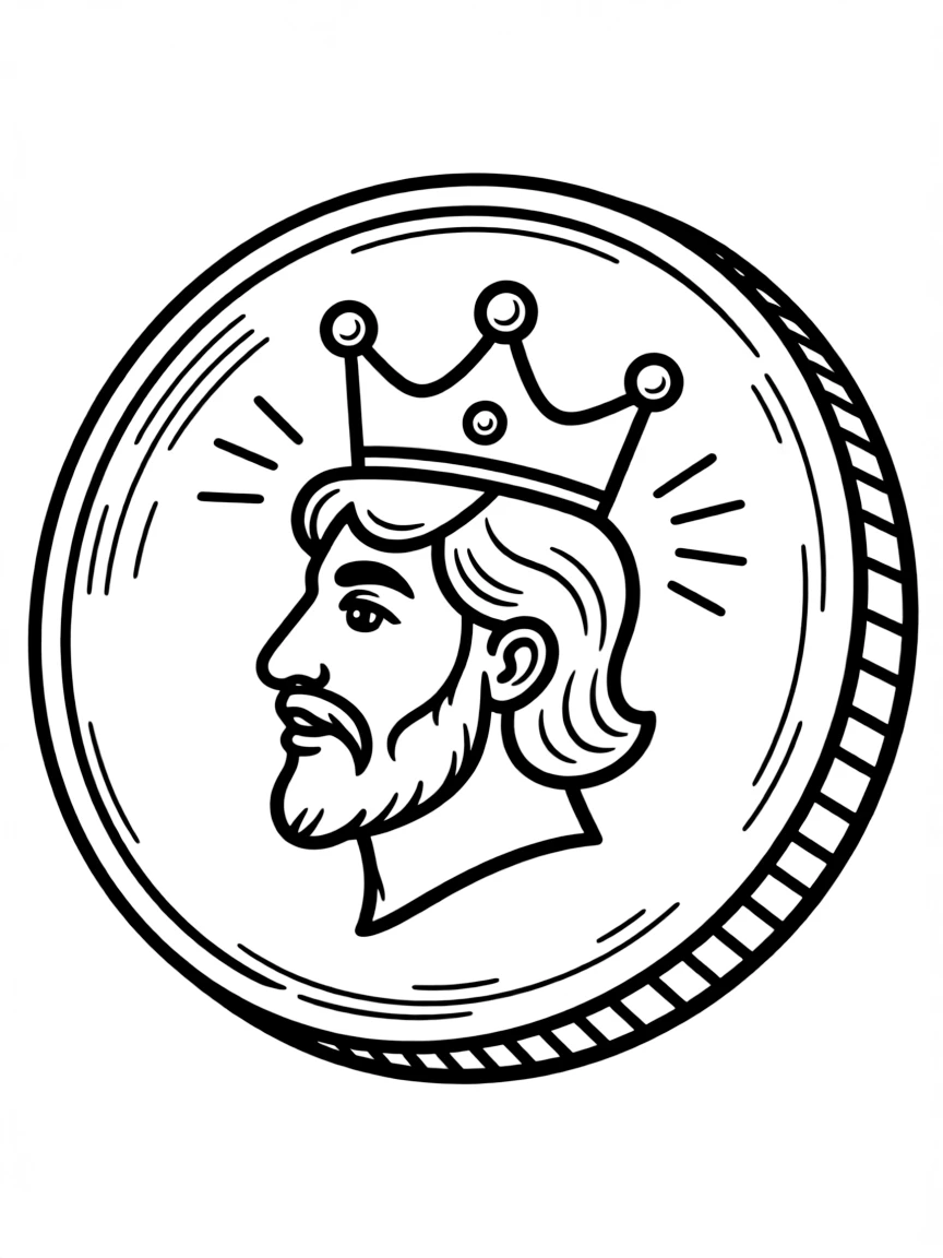 A shiny gold coin with a king's head.