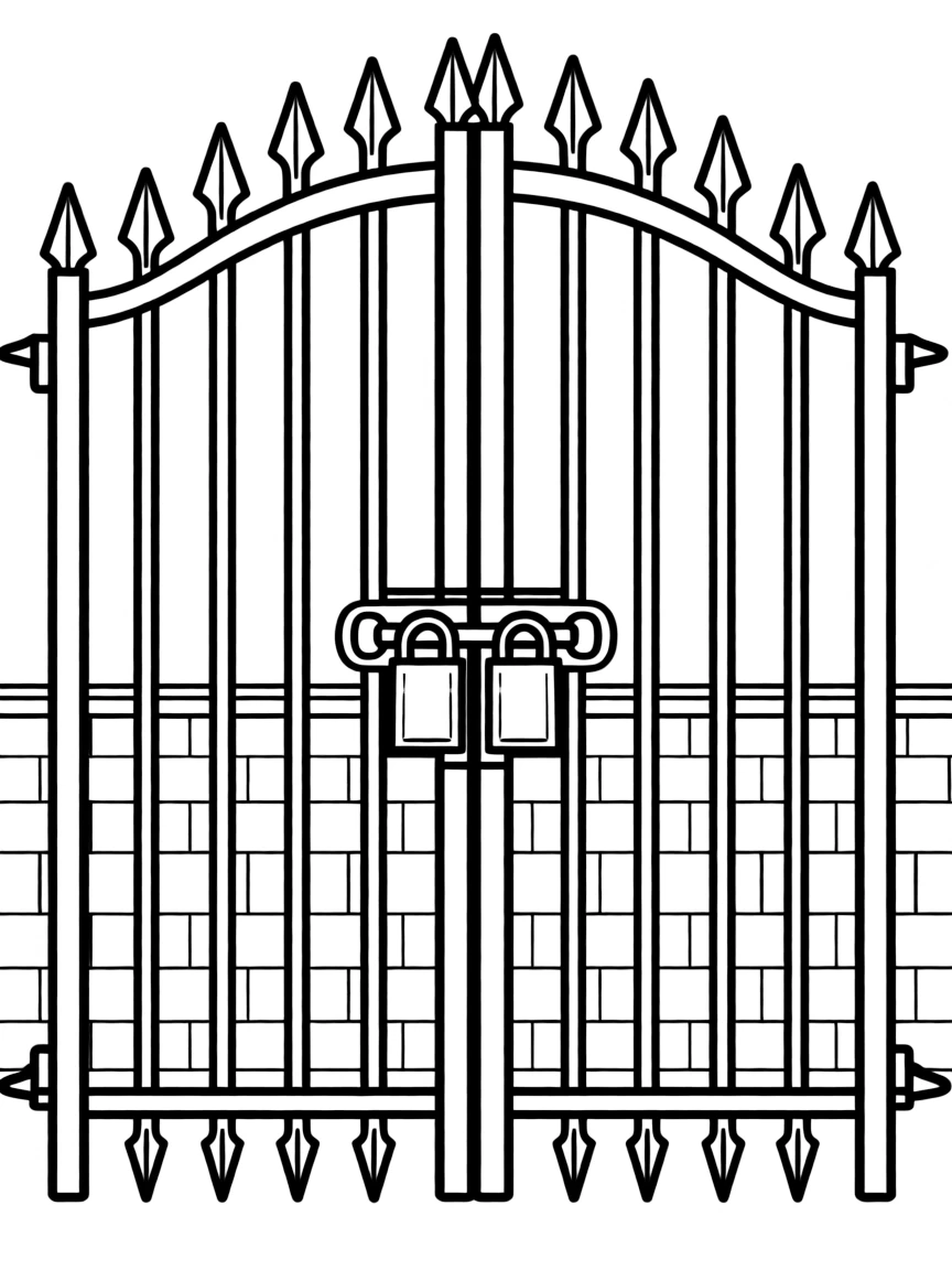 A strong iron gate with spikes.