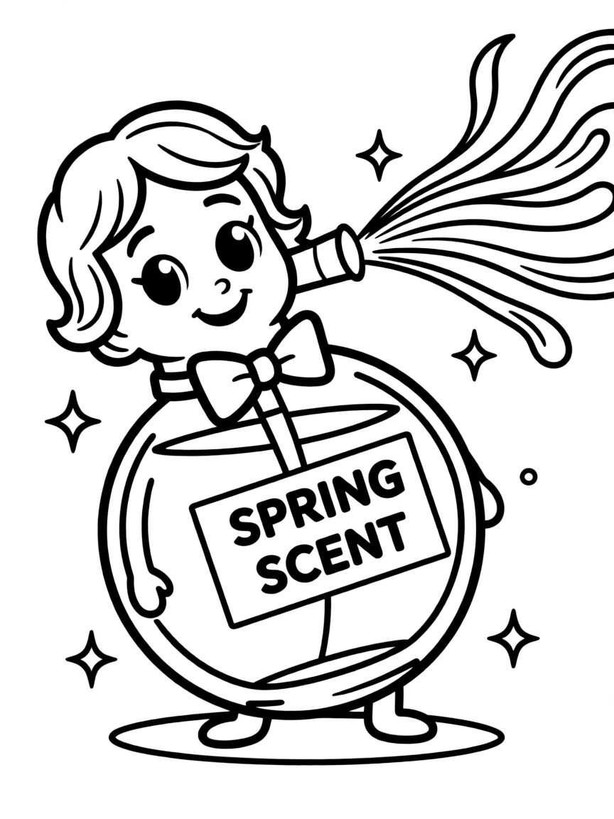 A happy perfume bottle spraying scent.