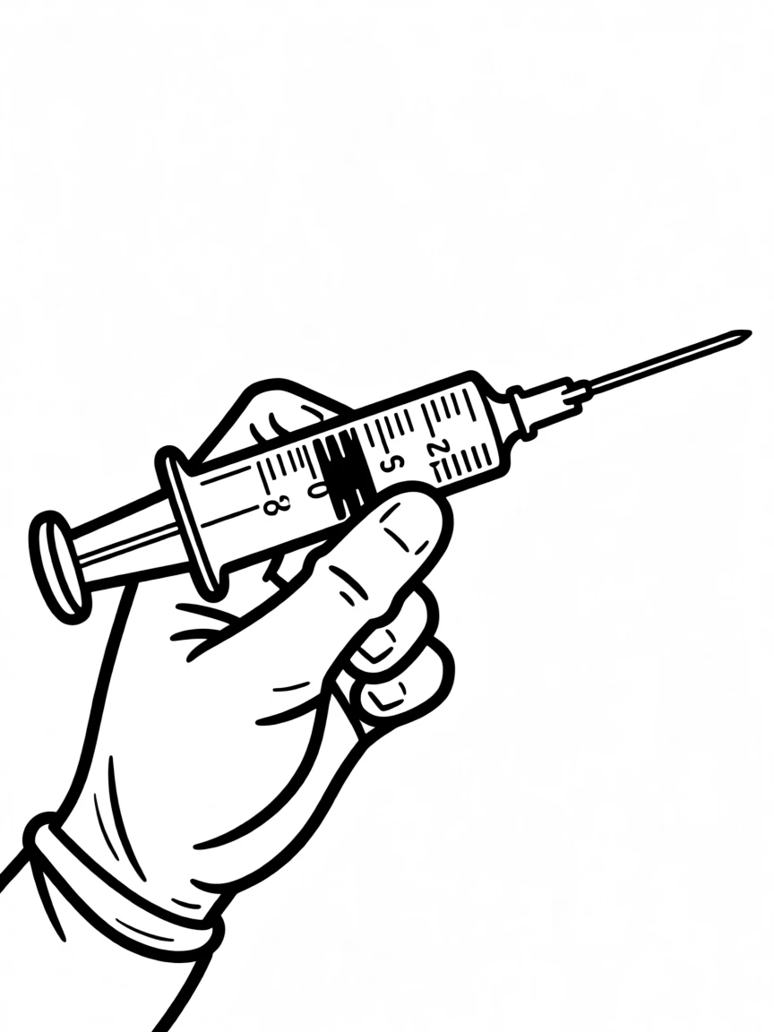 A pointy syringe giving a shot.