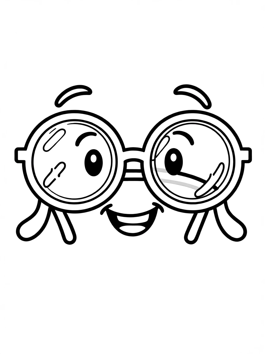A happy eyeglass with big lenses.