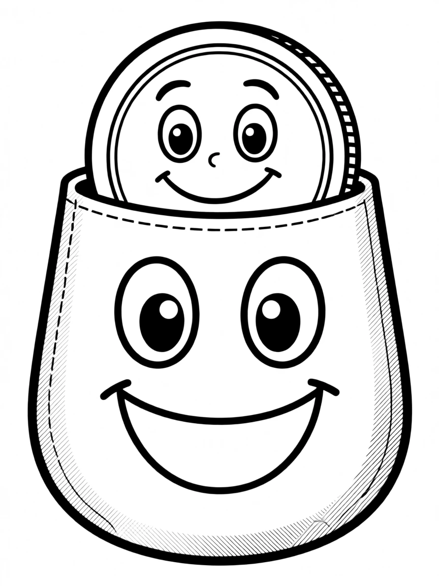 A happy pocket with a coin.
