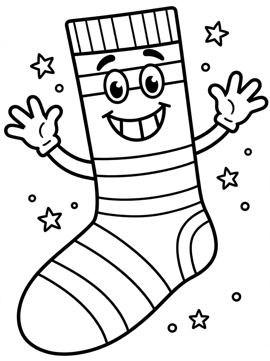 A happy sock with stripes.