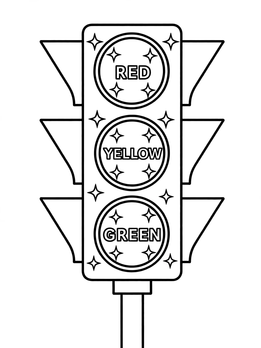 A sparkly traffic light with red, yellow, green.