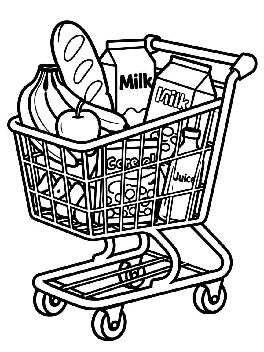 A strong shopping cart with groceries.