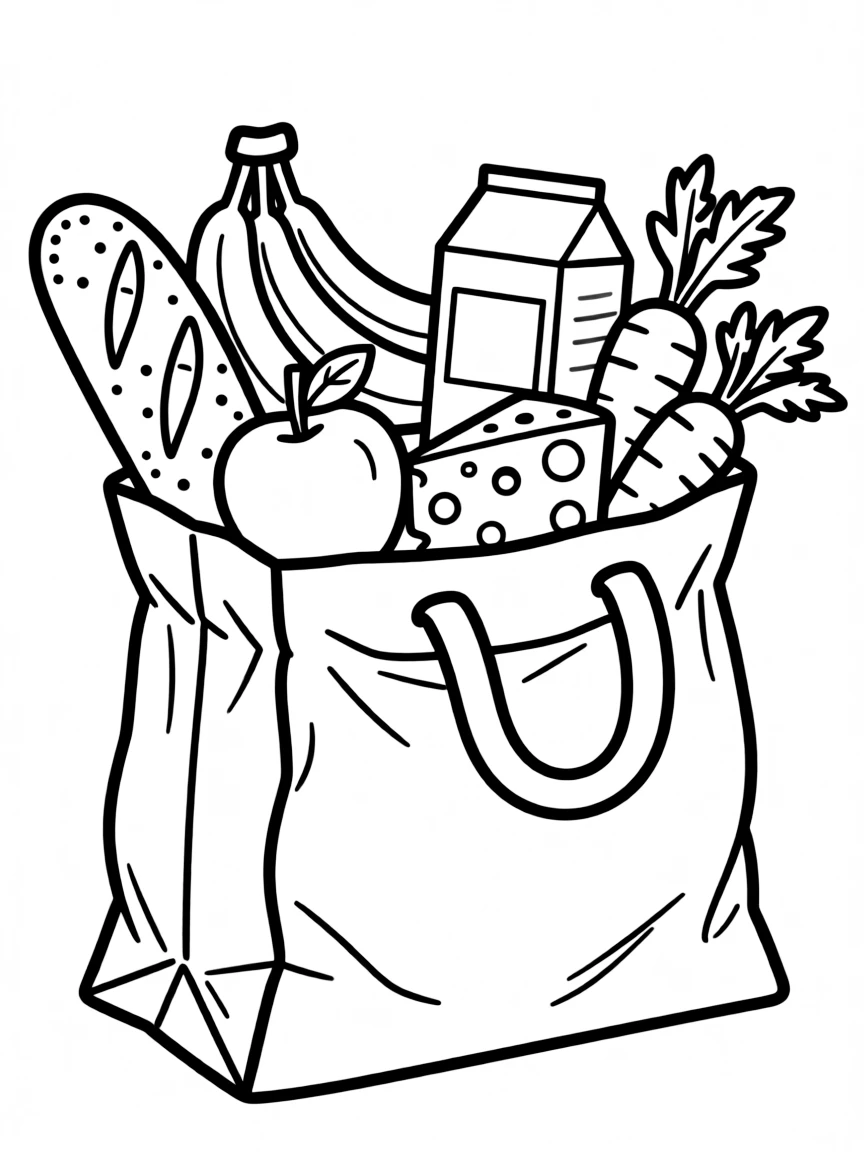 A bumpy grocery bag full of food.