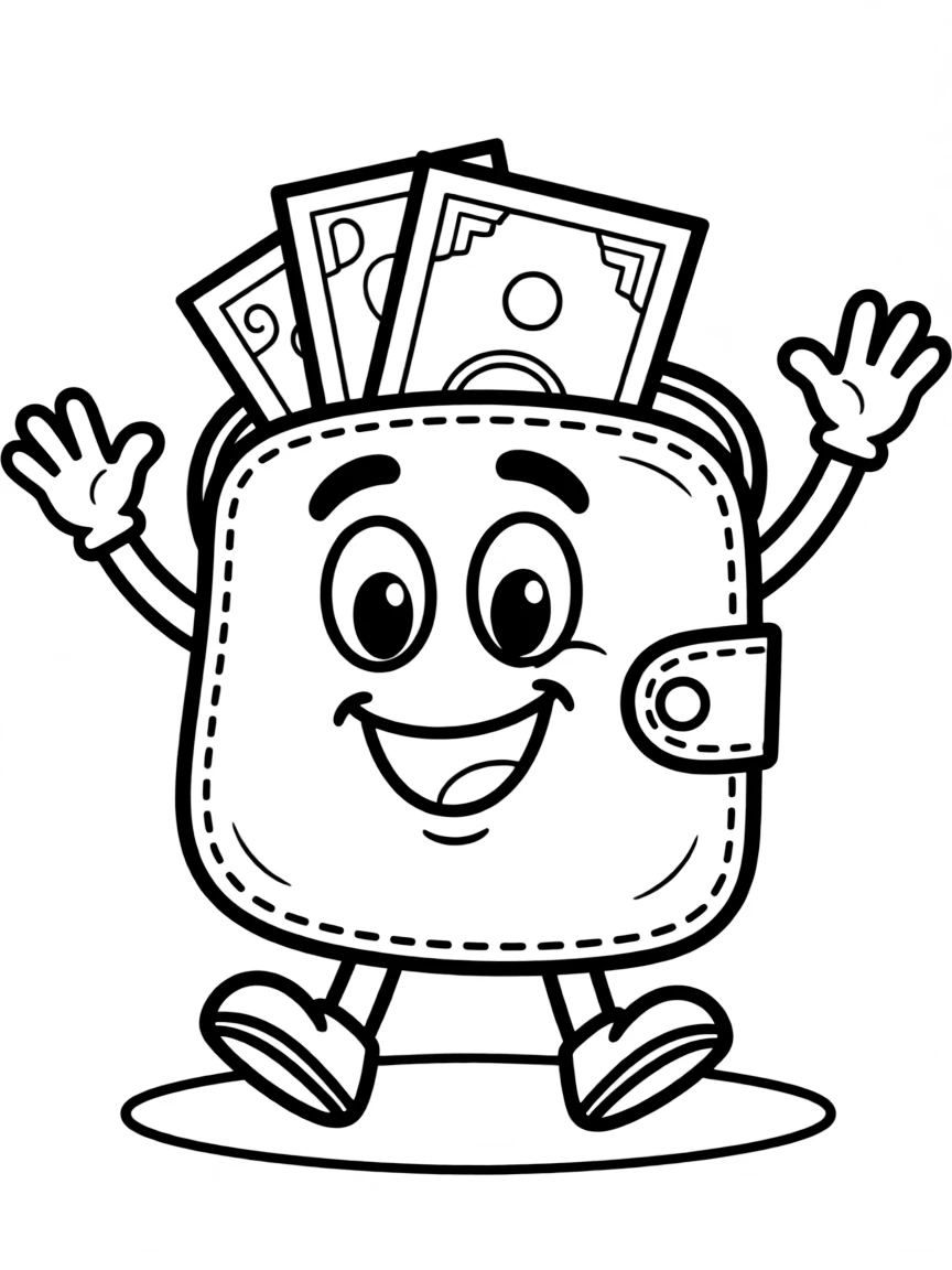 A happy wallet with money.