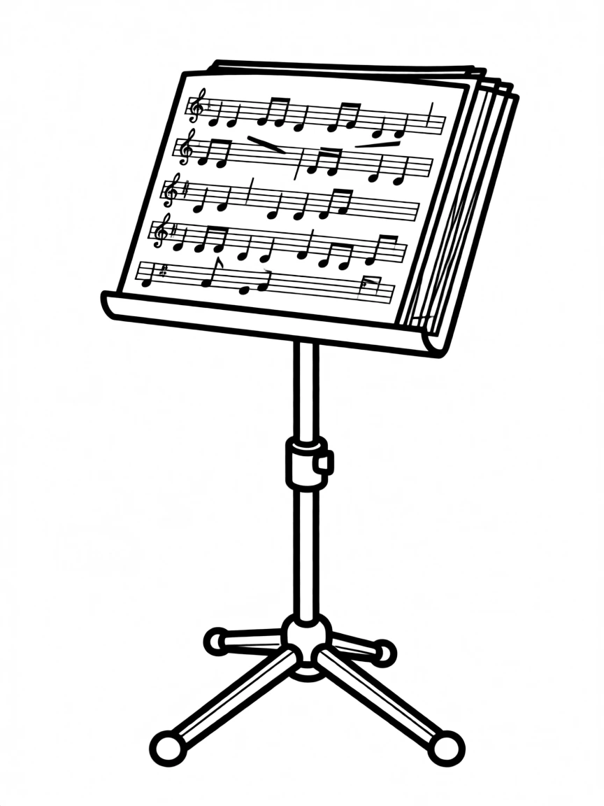 A strong music stand holding sheet music.