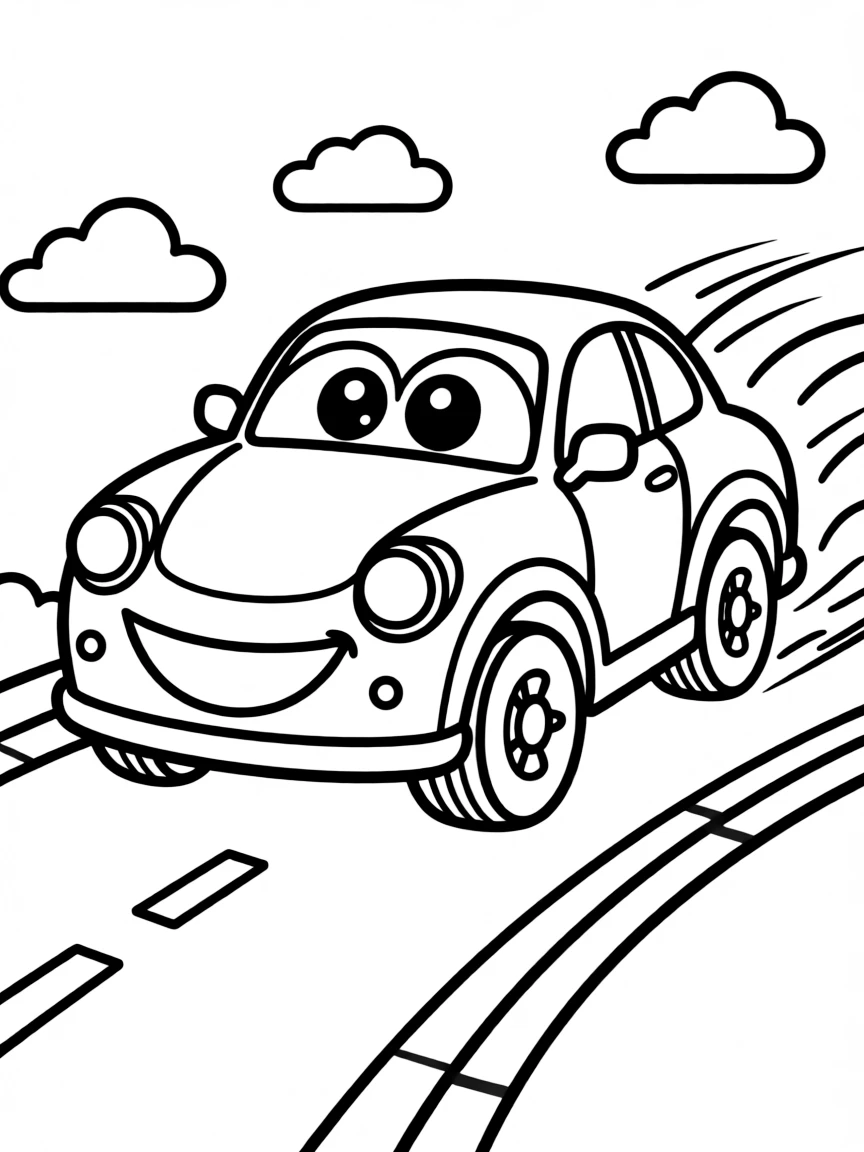 A happy toy car zooming.