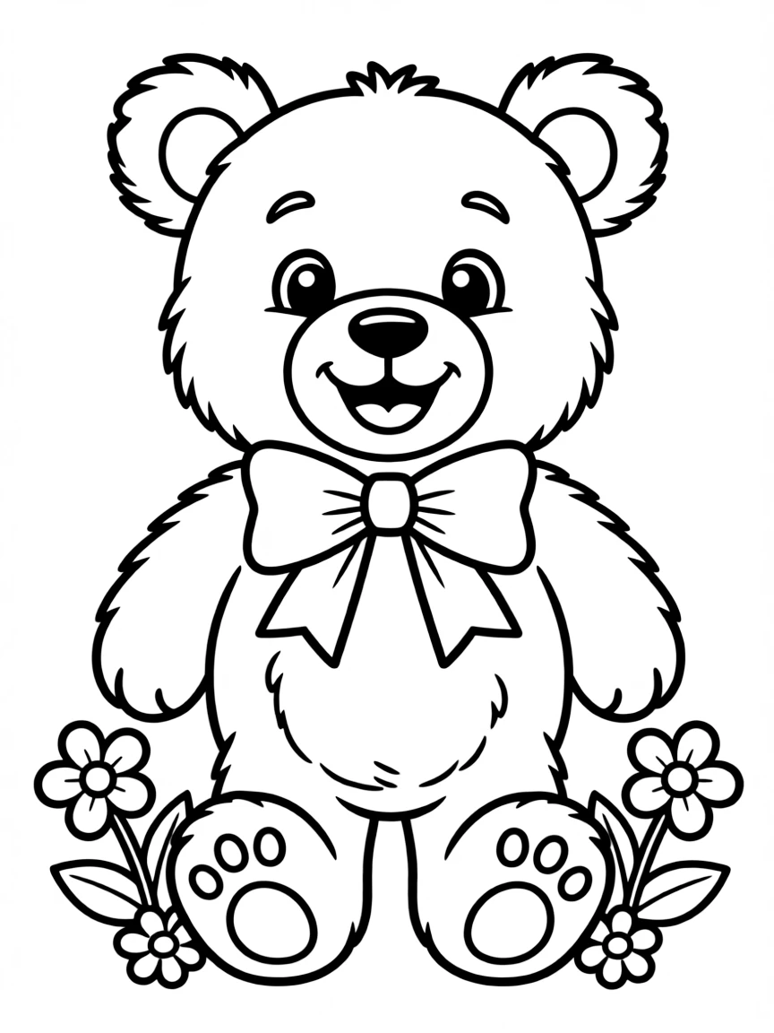 A happy teddy bear with a bow.