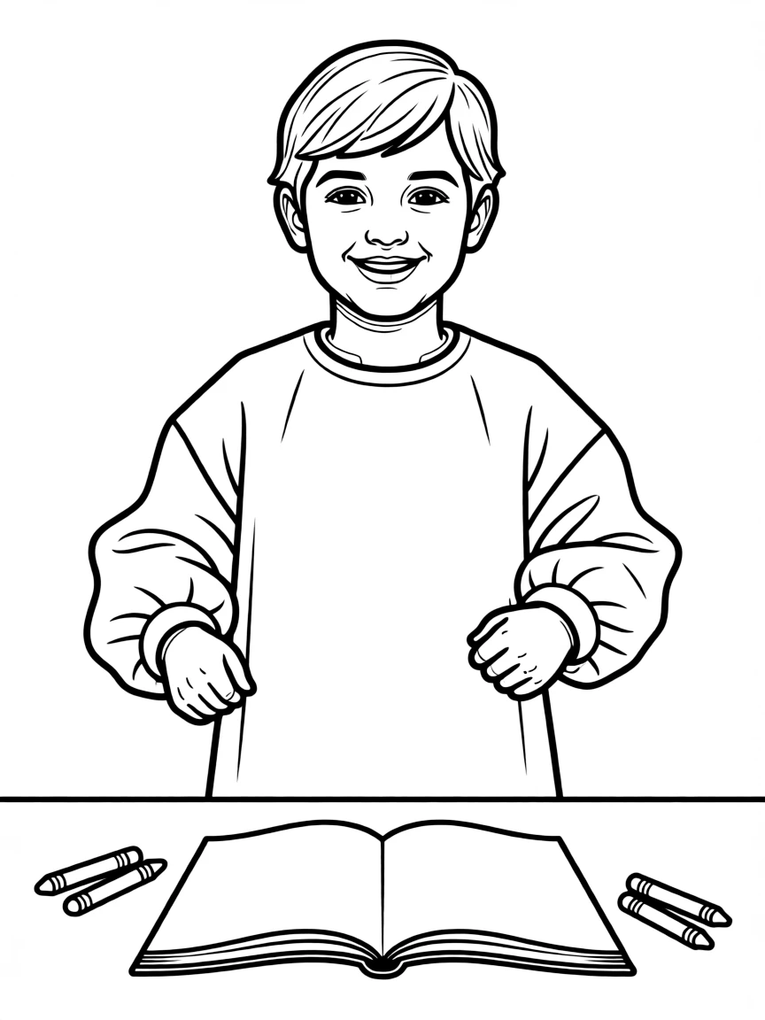 A happy art smock protecting clothes.
