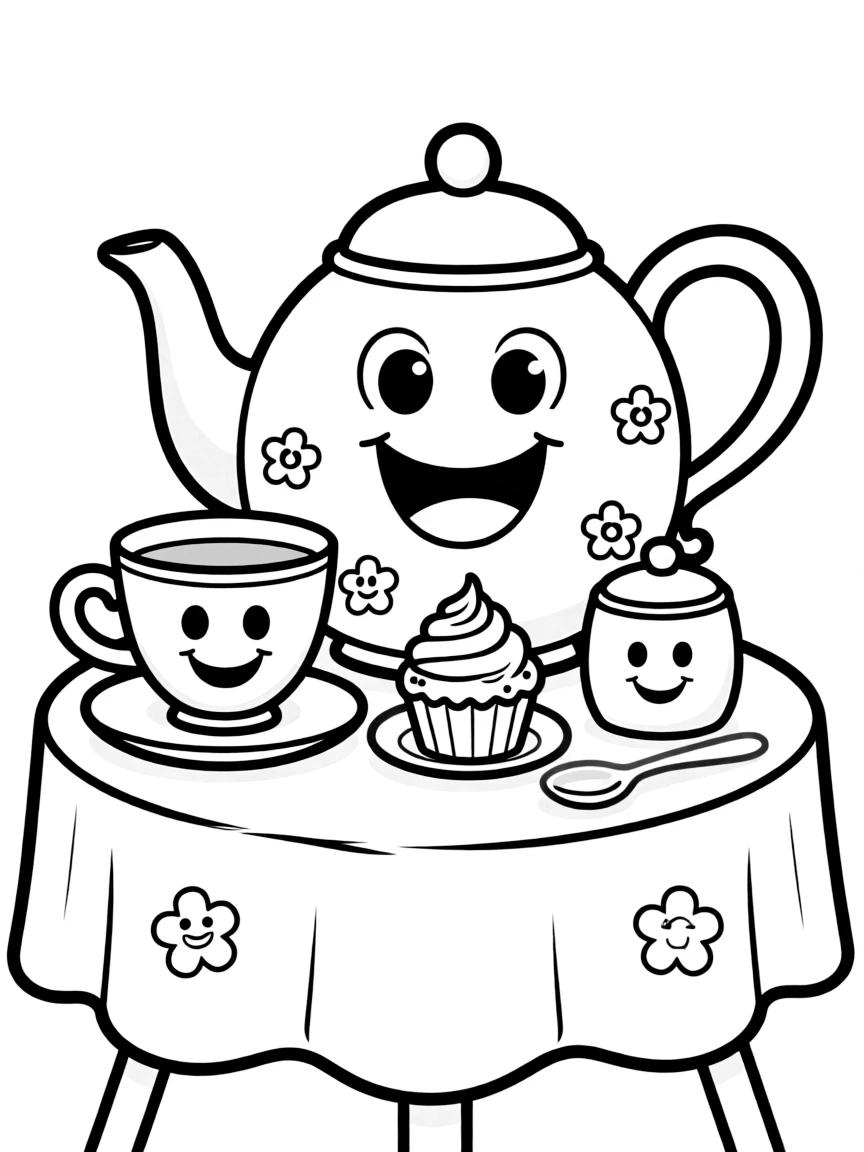 A happy tea set for a tea party.
