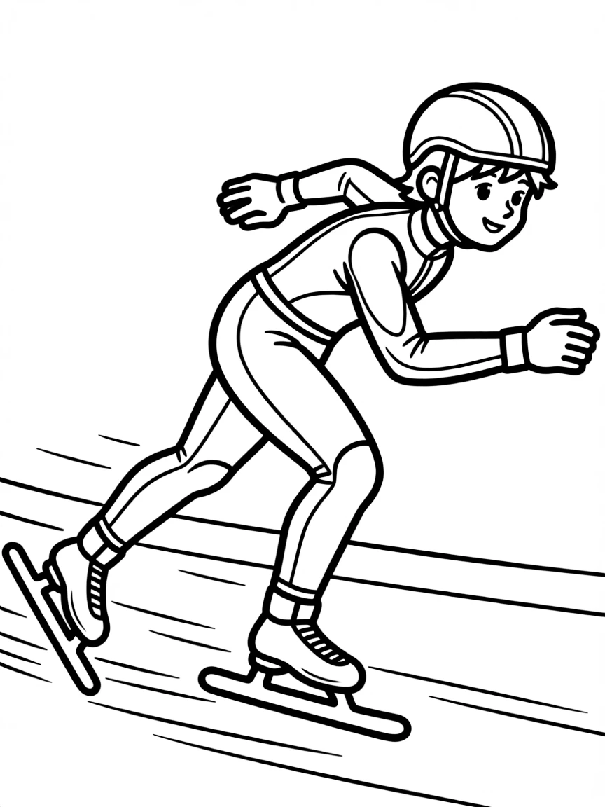 A friendly speed skater on long blades, racing.