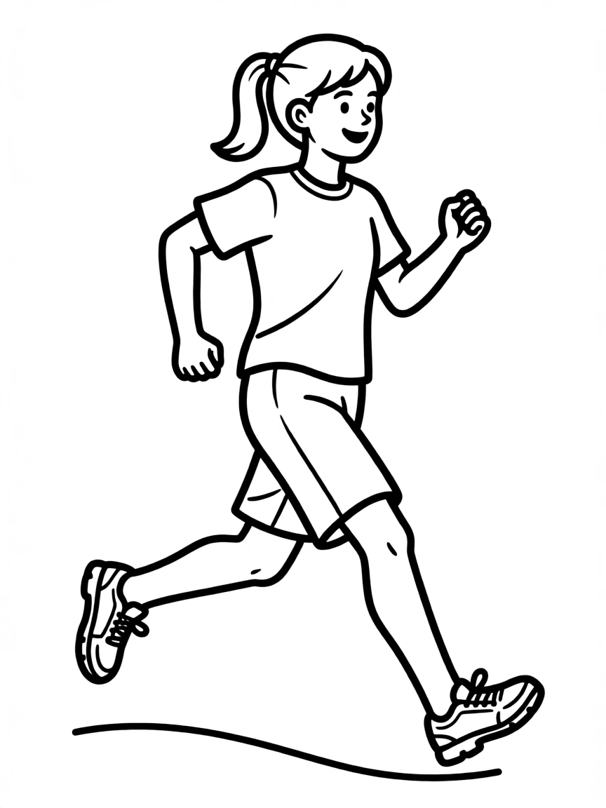 A cheerful race walker taking big, fast steps.