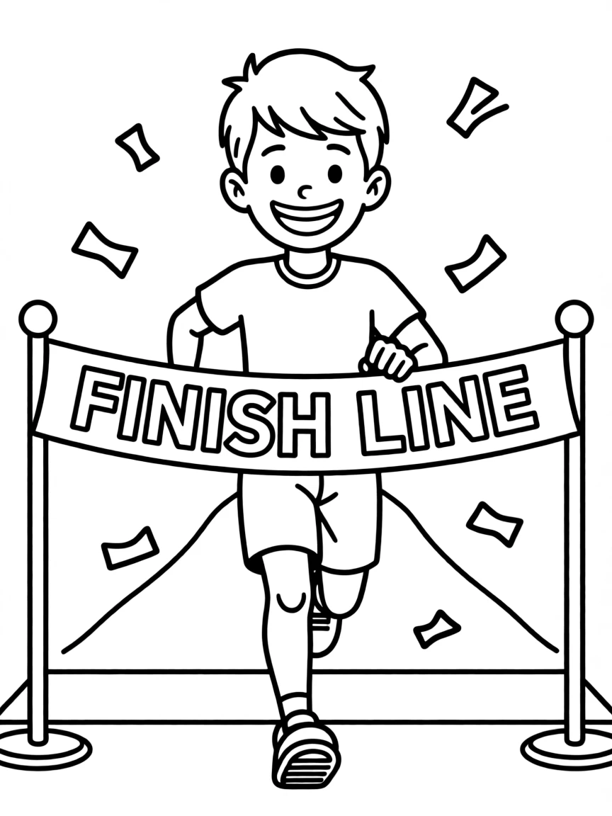 A happy marathon runner smiling at the finish line.