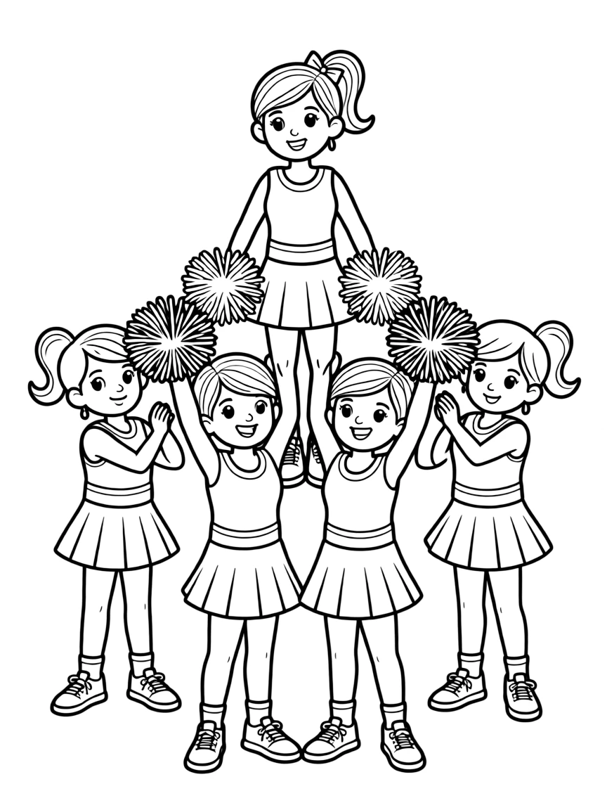 A cute cheerleading squad doing a small pyramid.
