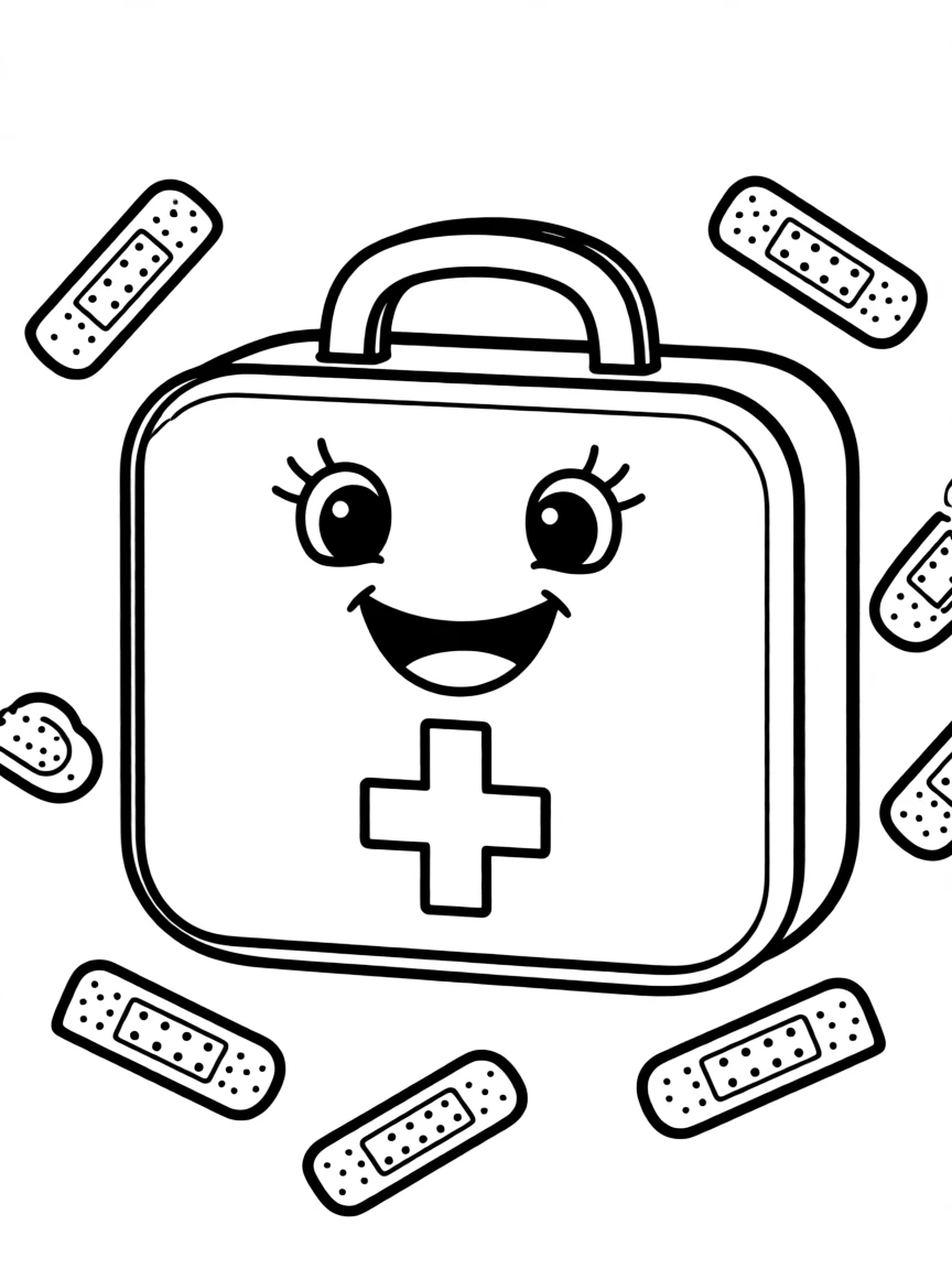 A cute first aid kit with a happy face, ready for minor scrapes.
