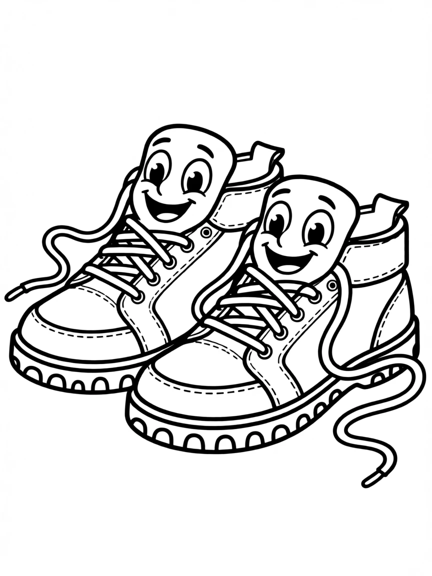 A happy pair of sports shoes with laces untied.