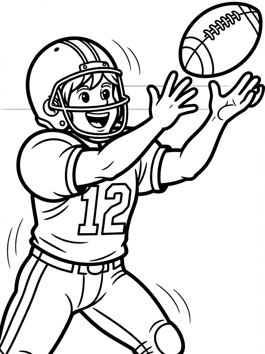 A friendly football player catching a touchdown pass, with a big grin.