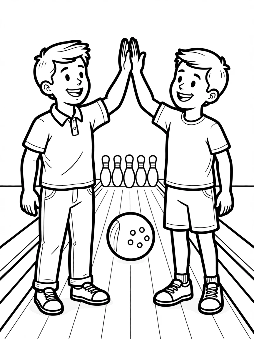 A friendly bowler high-fiving a friend after a strike.