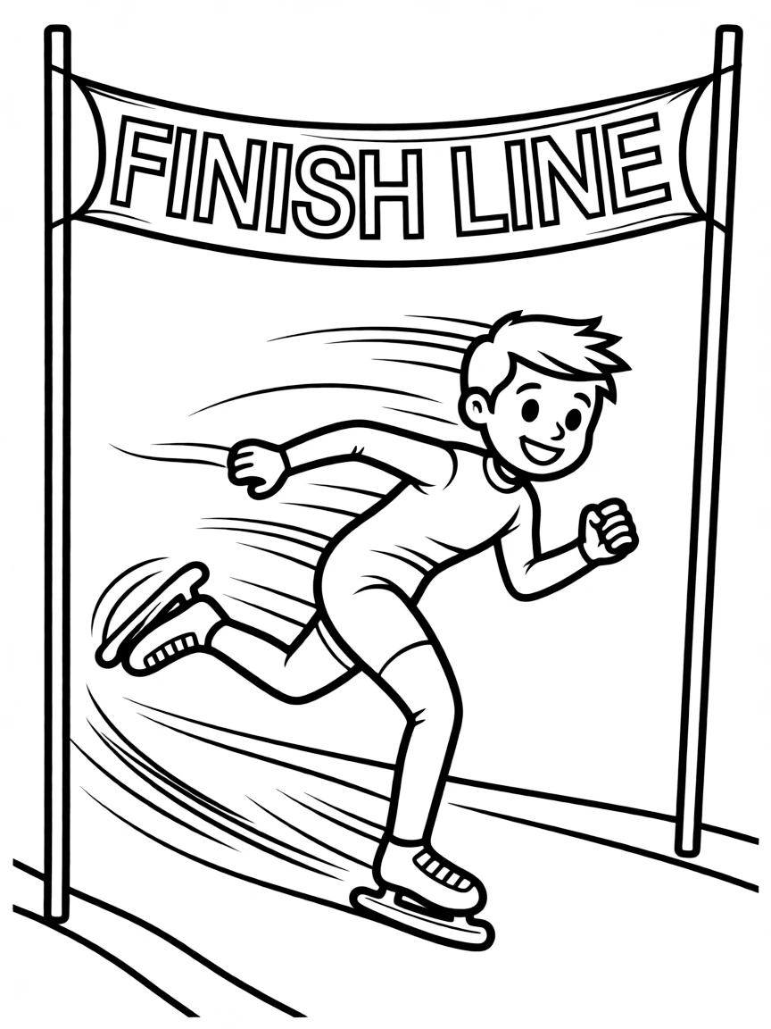 A friendly speed skater crossing the finish line in a blur.