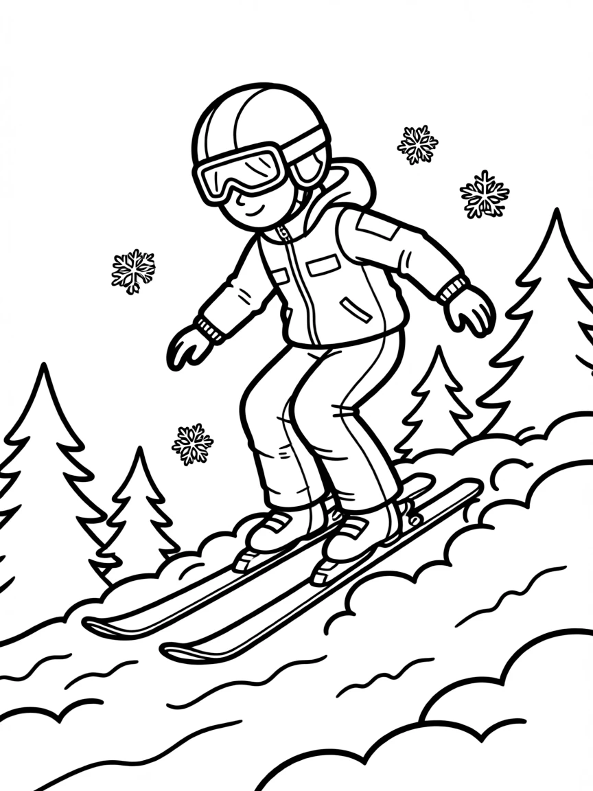 A little ski jumper landing softly in fluffy snow.
