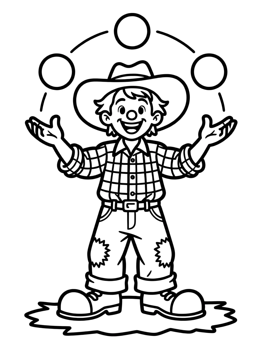 A little rodeo clown juggling colorful balls.