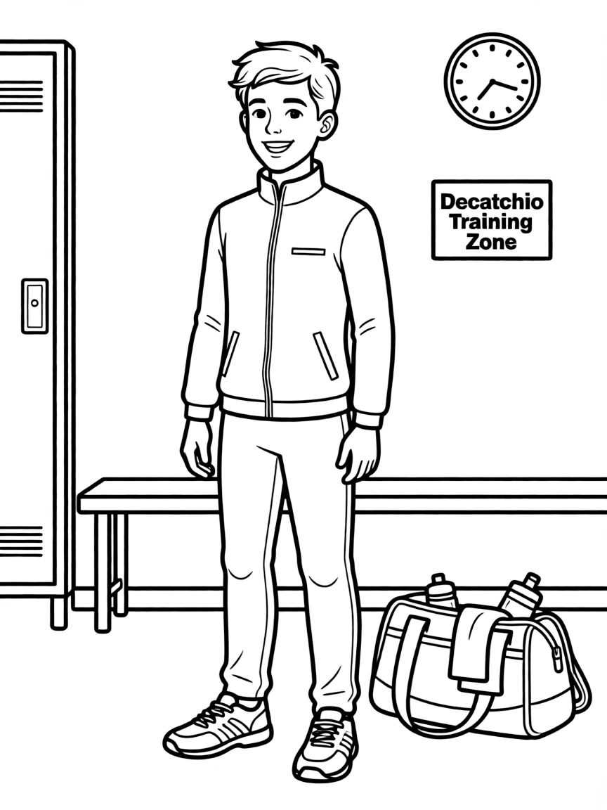 A friendly decathlete trying on a track suit.