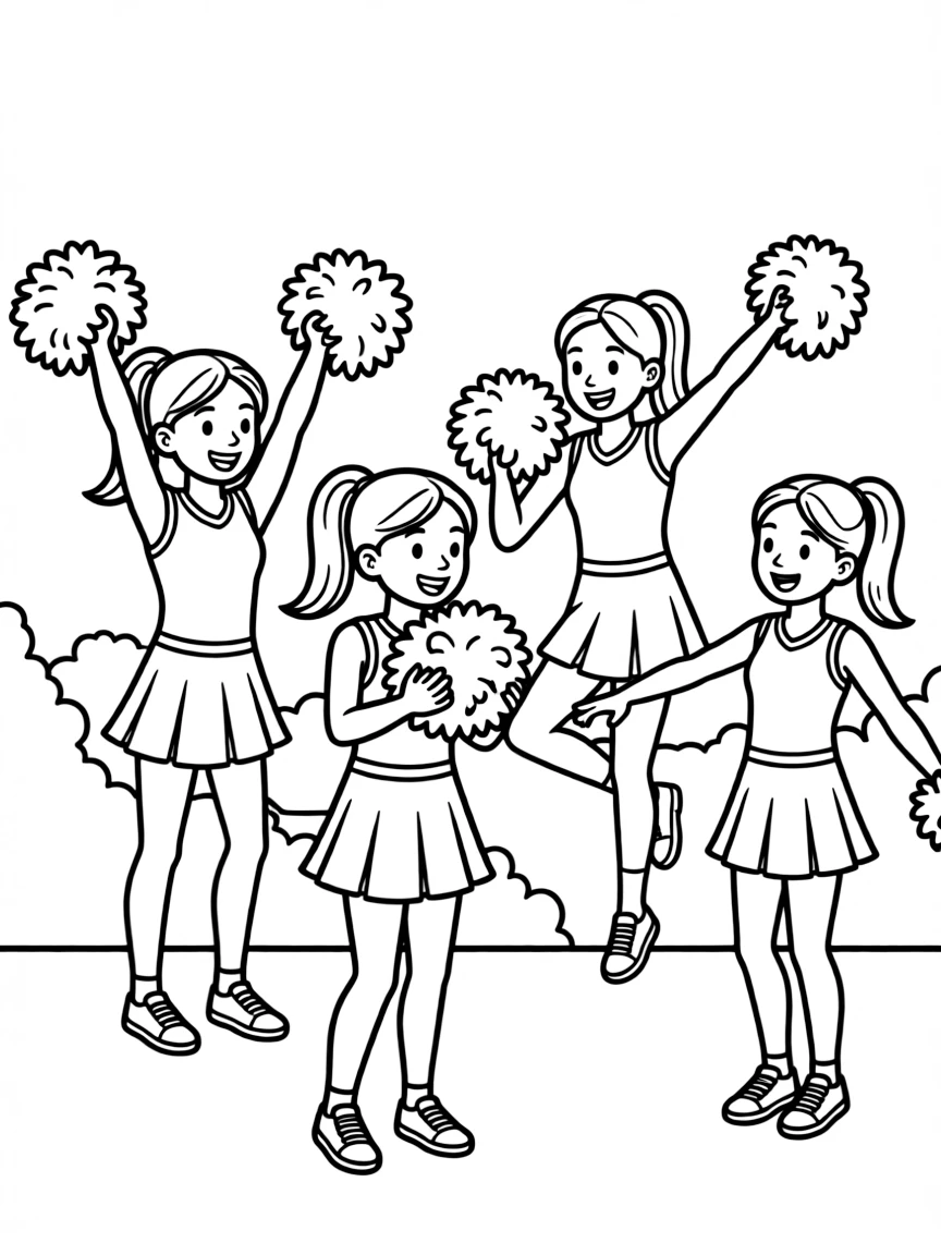 A cute cheerleading squad practicing their cheers.