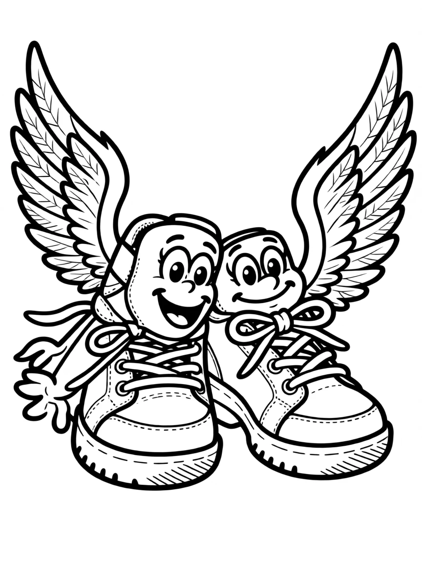A happy pair of sports shoes with wings.