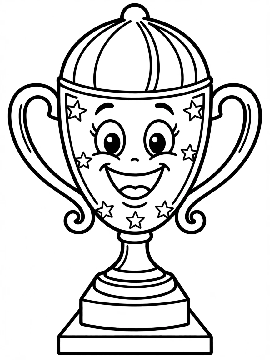 A happy trophy with a shiny top.