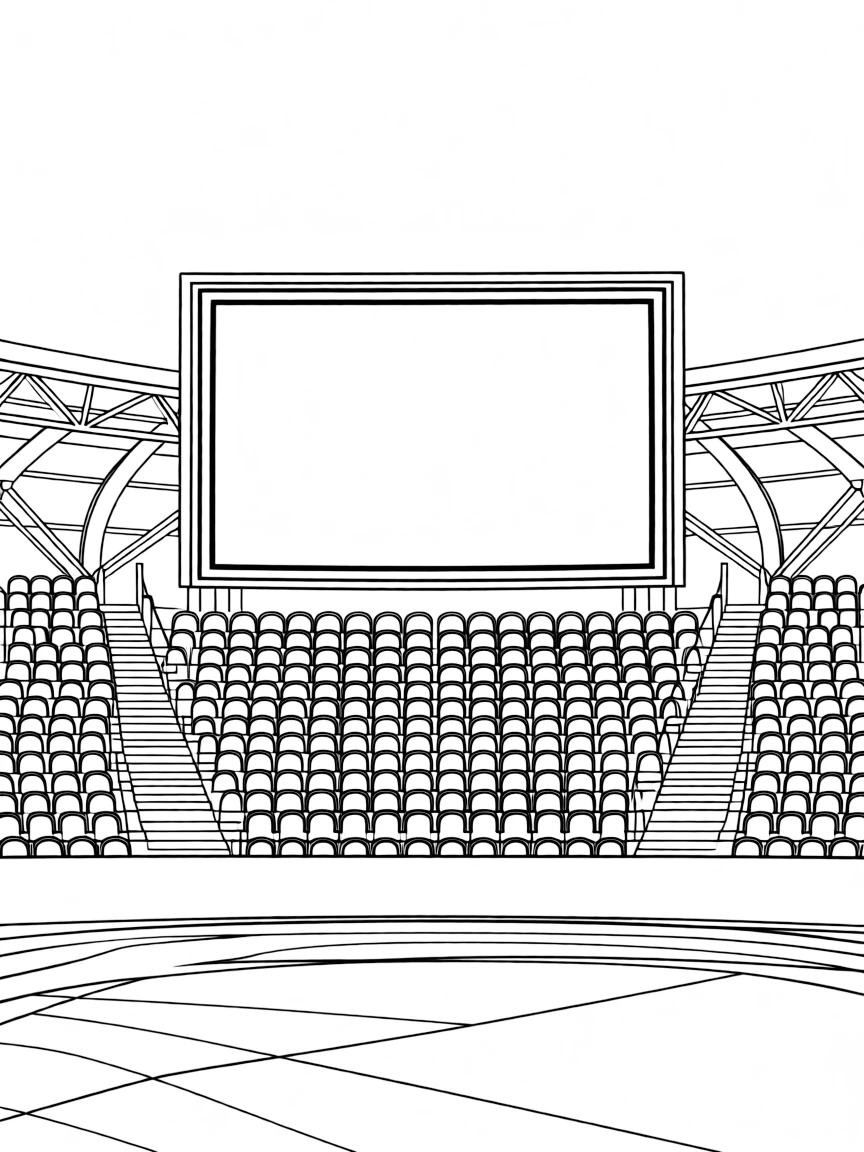 A cheerful stadium with a big screen.