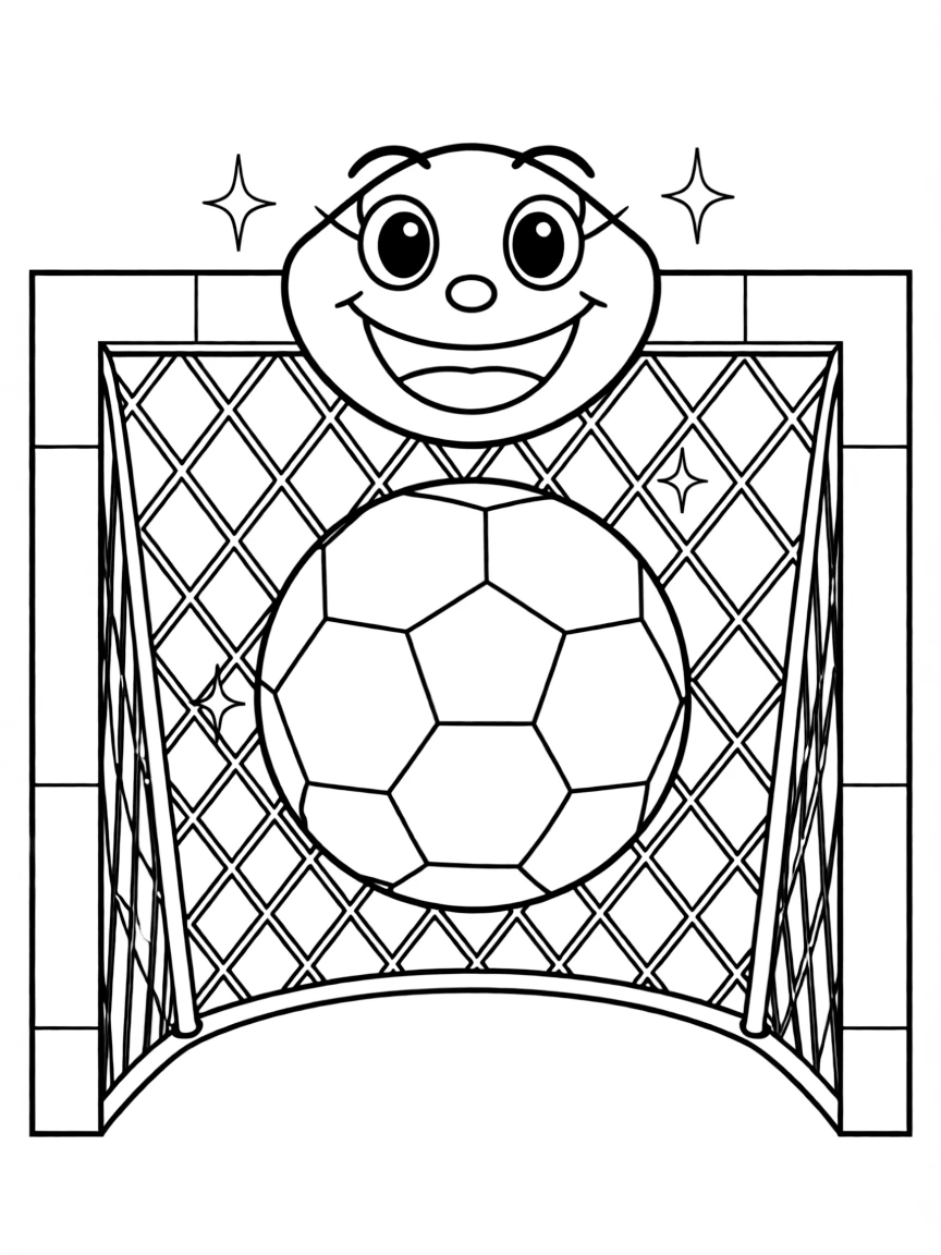 A happy net with a soccer ball stuck in it.