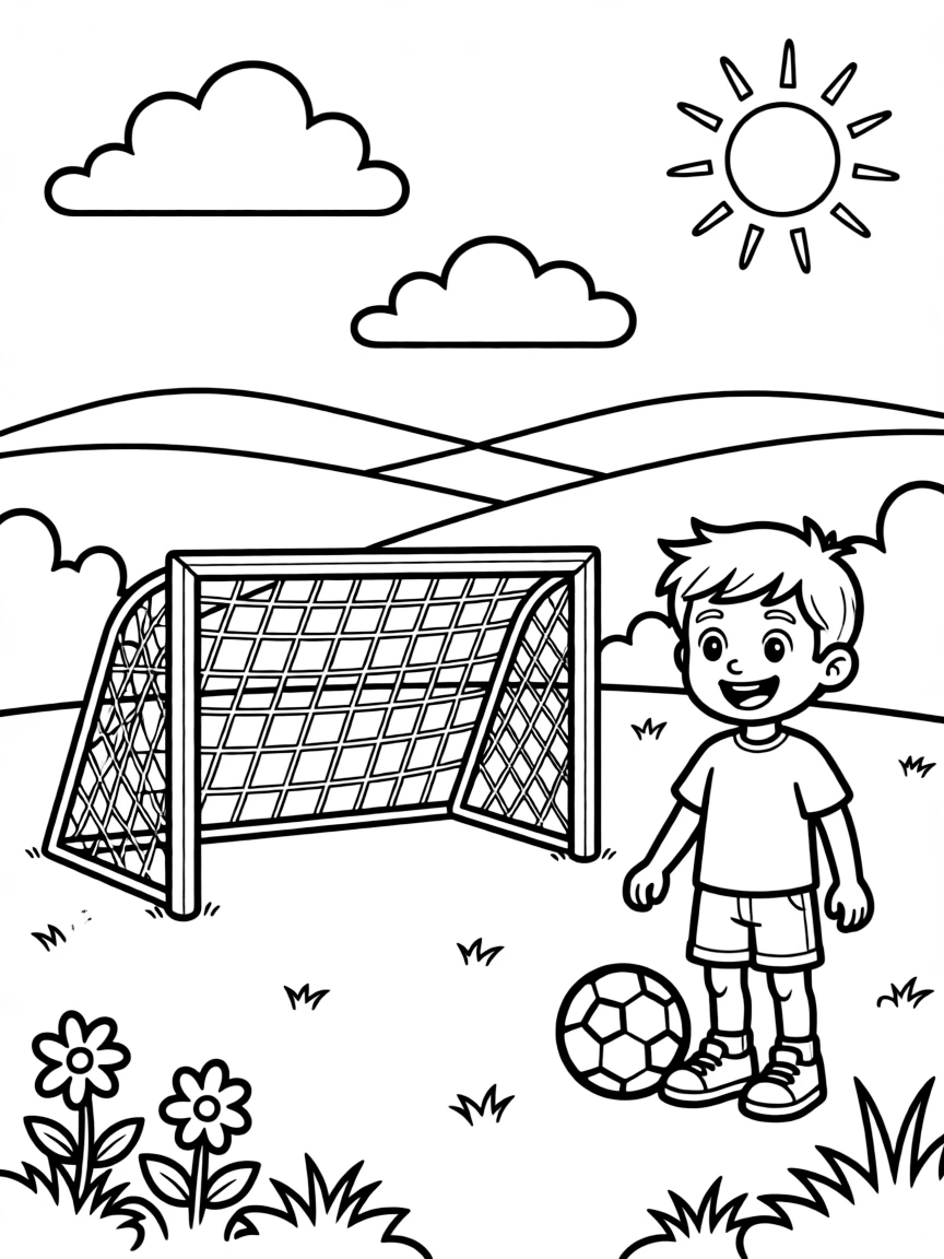 A happy field with a goal.