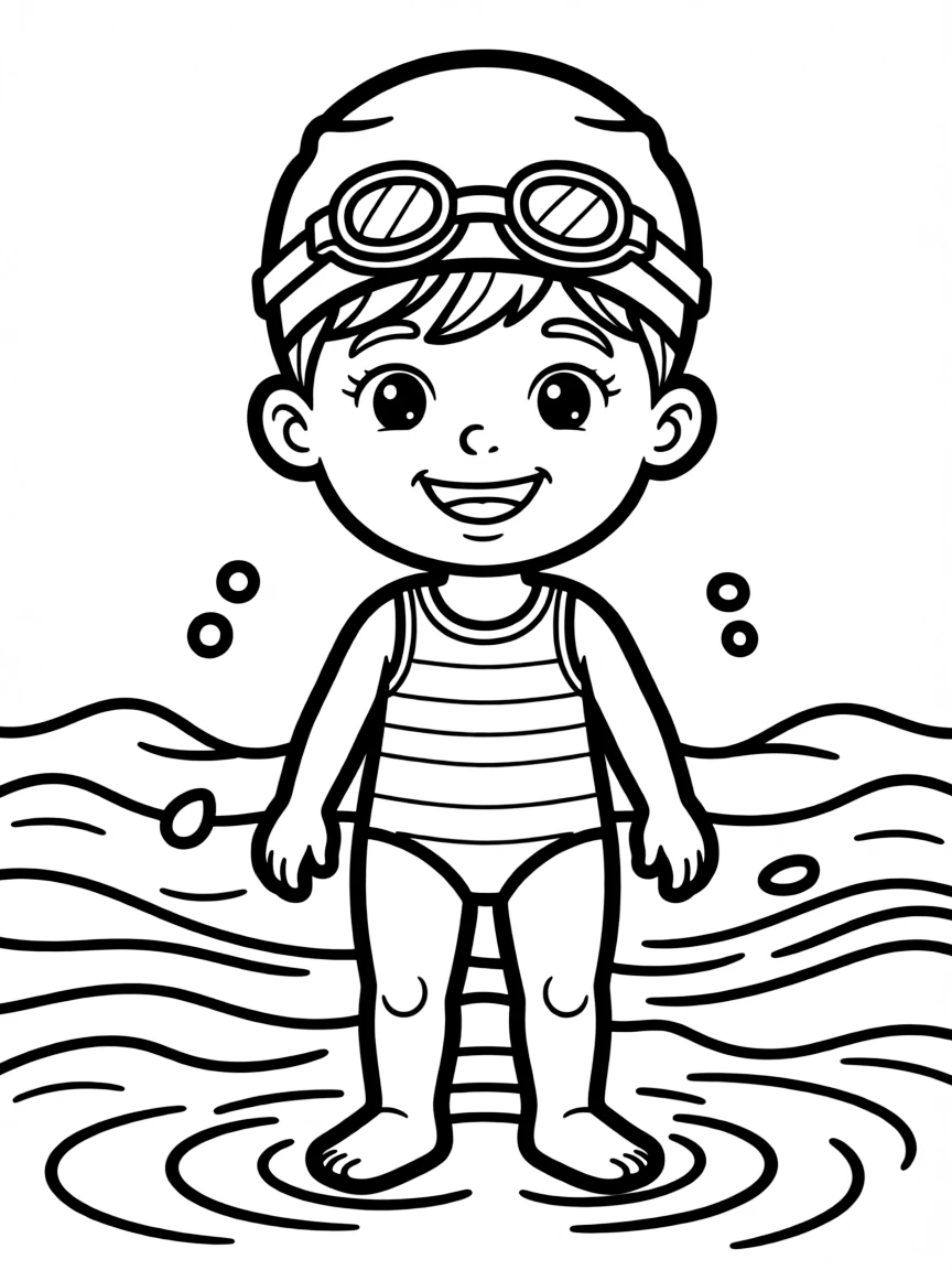 A swimming cap with goggles, looking ready for a splash.