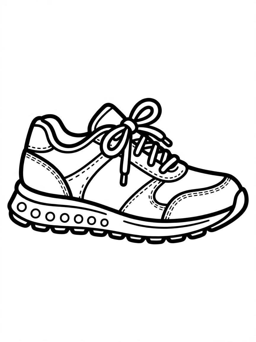 A running shoe with laces tied into a bow.