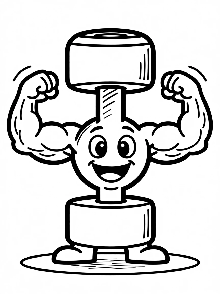 A tiny dumbbell with happy muscles.