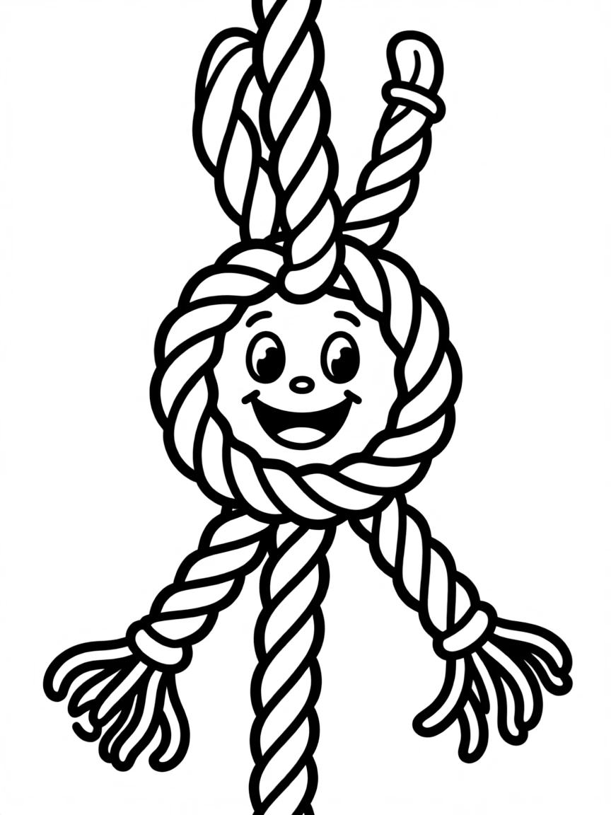 A rock climbing rope tied into a happy knot.