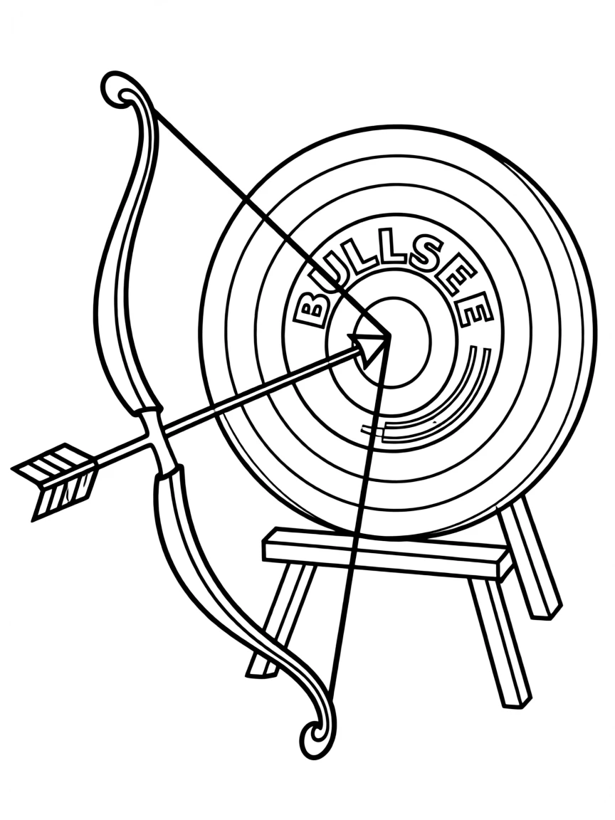 A bow and arrow with a bullseye target.