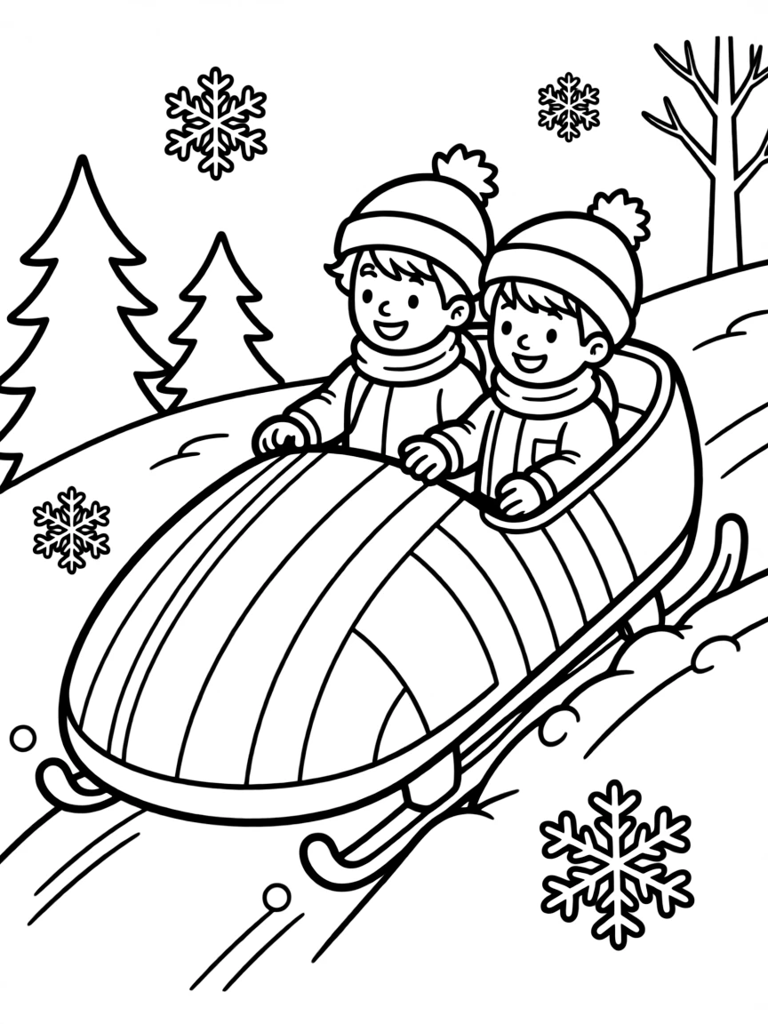 A bobsled with happy stripes.