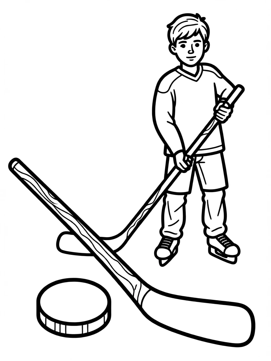 A hockey stick and puck, ready for a game.